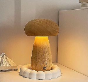Table lamp bedside mushroom Art Deco wood color MTWTHN