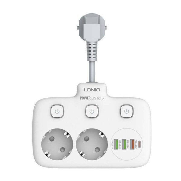 Ldnio Πολύπριζο 2 Θέσεων με Διακόπτη και 3 USB Λευκό Ldnio Πολύπριζο 2 Θέσεων με Διακόπτη και 3 USB Λευκό 1