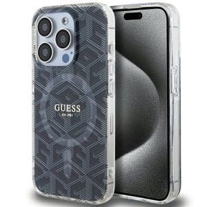 Original faceplate case GUESS GUHMP15XHGCUSTGK for iPhone 15 Pro Max (Compatible with Magsafe / IML GCUBE / black)