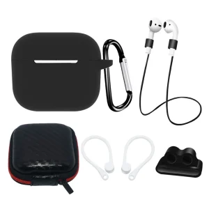 AirPods 3 Silicone Case Set + Case/Ear Hook/Neck Strap/Watch Strap Holder/Carabiner Clasp - black