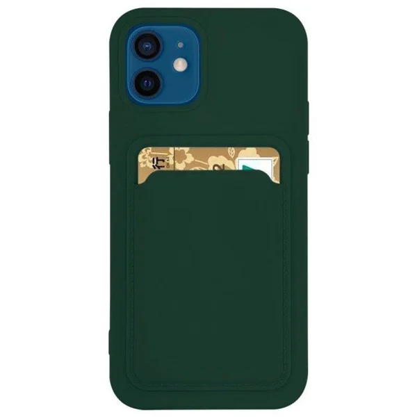 Card Case Silicone Wallet Case with Card Slot Documents for Samsung Galaxy A22 4G Dark Green