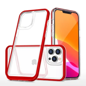 Clear 3in1 case for iPhone 14 Pro silicone cover with frame red
