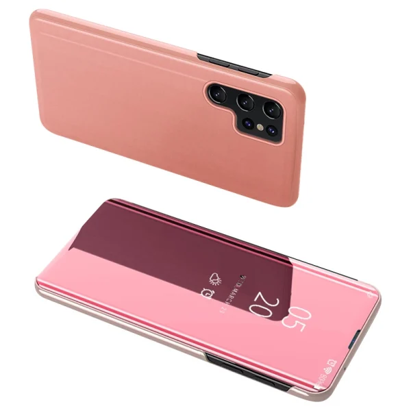 Clear View Case cover for Samsung Galaxy S23 Ultra cover with a flap pink