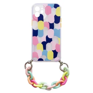 Color Chain Case gel flexible elastic case cover with a chain pendant for iPhone 13 multicolour  (1)