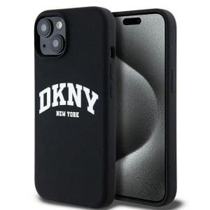 DKNY case for IPHONE 15 compatible with MagSafe DKHMP15SSNYACH (DKNY HC MagSafe Silicone W/White Arch Logo) black