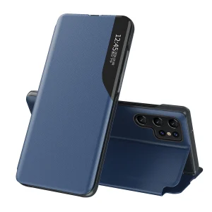 Eco Leather View Case cover for Samsung Galaxy S23 Ultra with flip stand blue