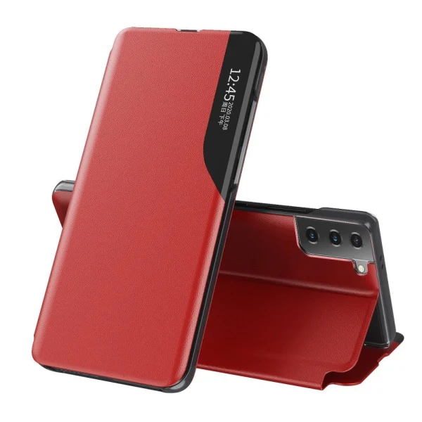 Eco Leather View Case elegant bookcase type case with kickstand for Samsung Galaxy S21+ 5G (S21 Plus 5G) red