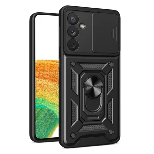 Hybrid Armor Camshield case for Samsung Galaxy A14 armored case with camera cover black