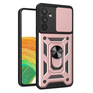 Hybrid Armor Camshield case for Samsung Galaxy A14 armored case with camera cover pink