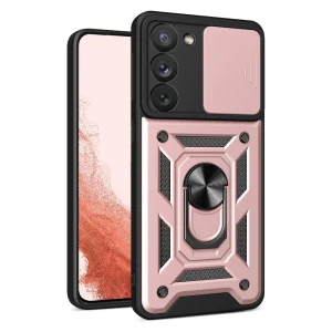 Hybrid Armor Camshield case for Samsung Galaxy S23+ armored case with camera cover pink