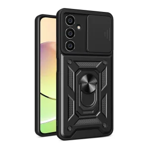Hybrid Armor Camshield case for Samsung S23 FE with camera cover - black