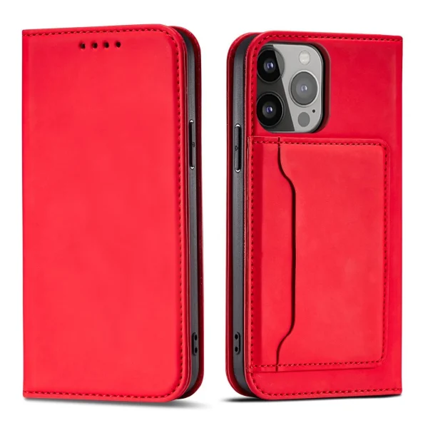 Magnet Card Case case for iPhone 14 Pro Max flip cover wallet stand red