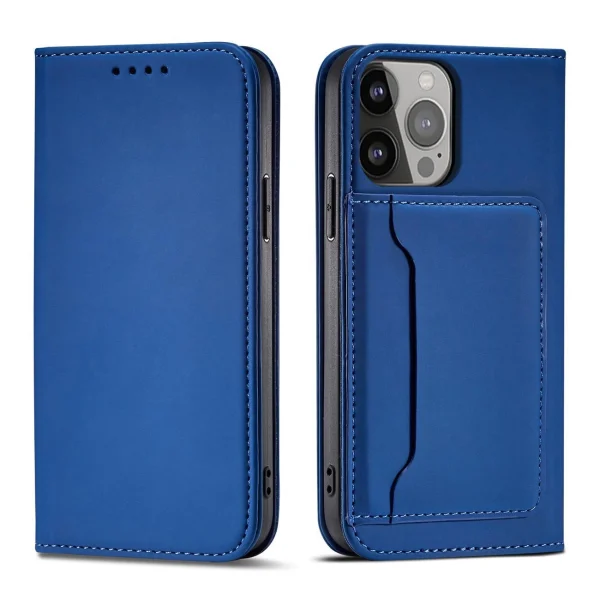 Magnet Card Case case for iPhone 14 Pro flip cover wallet stand blue