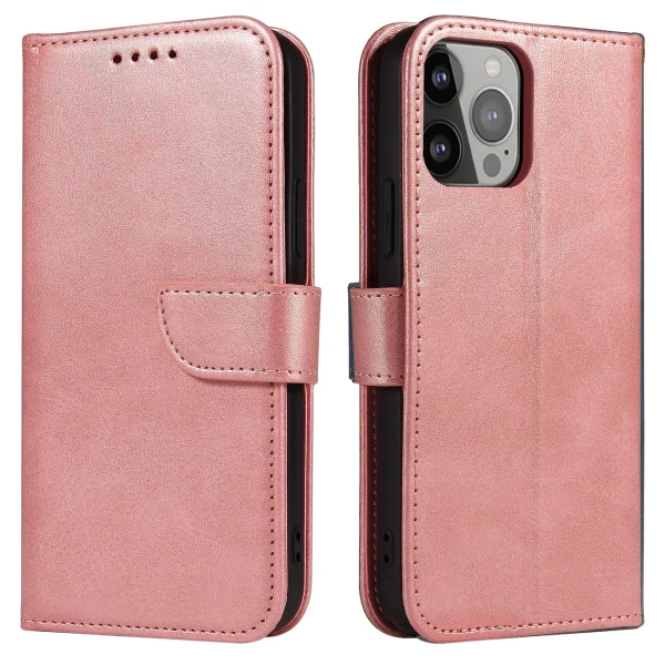 Magnet Case elegant bookcase type case with kickstand for iPhone 13 Pro pink
