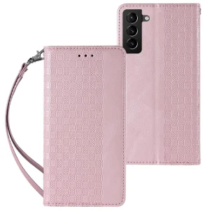 Magnet Strap Case Case for Samsung Galaxy S22 + (S22 Plus) Pouch Wallet + Mini Lanyard Pendant Pink