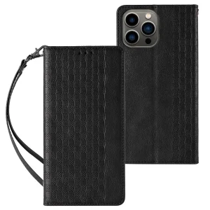 Magnet Strap Case for iPhone 14 Flip Wallet Mini Lanyard Stand Black