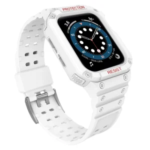 Protect Strap Band Band with Case for Apple Watch 7 / SE (41/40 / 38mm) Case Armored Watch Cover White