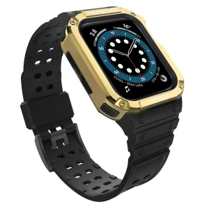 Protect Strap Band with Case for Apple Watch 7 / SE (45/44 / 42mm) Case Armored Watch Cover Black