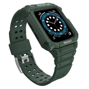 Protect Strap Band with Case for Apple Watch 7 / SE (45/44 / 42mm) Case Armored Watch Cover Green