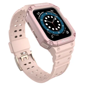 Protect Strap Band with Case for Apple Watch 7 / SE (45/44 / 42mm) Case Armored Watch Cover Pink