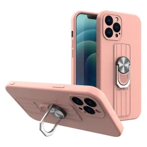Ring Case Silicone Case with Finger Grip and Stand for Xiaomi Poco M4 Pro 5G Pink