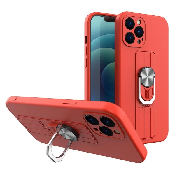 Ring Case silicone case with finger grip and stand for Samsung Galaxy A42 5G red