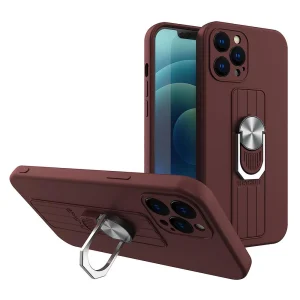 Ring Case silicone case with finger grip and stand for iPhone 11 Pro Max brown