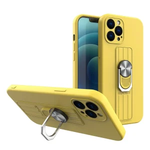 Ring Case silicone case with finger grip and stand for iPhone 11 Pro yellow