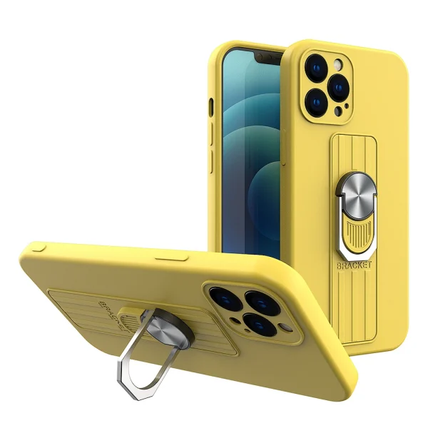 Ring Case silicone case with finger grip and stand for iPhone 12 Pro Max yellow