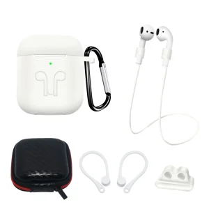 Silicone Case Set for AirPods 2 / AirPods 1 + Case / Ear Hook / Neck Strap / Watch Strap Holder / Carabiner - White