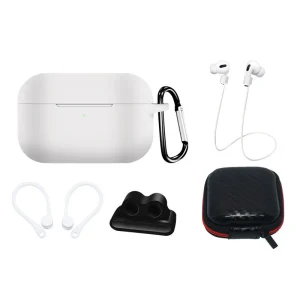 Silicone Case Set for AirPods Pro 2 / AirPods Pro 1 + Case / Ear Hook / Neck Strap / Watch Strap Holder / Carabiner - White