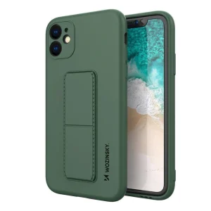 Wozinsky Kickstand Case silicone case with stand for iPhone 12 Pro dark green