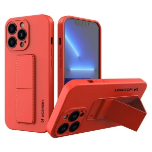 Wozinsky Kickstand Case silicone case with stand for iPhone 13 red