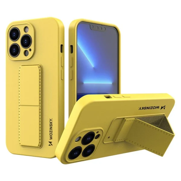 Wozinsky Kickstand Case silicone case with stand for iPhone 13 yellow