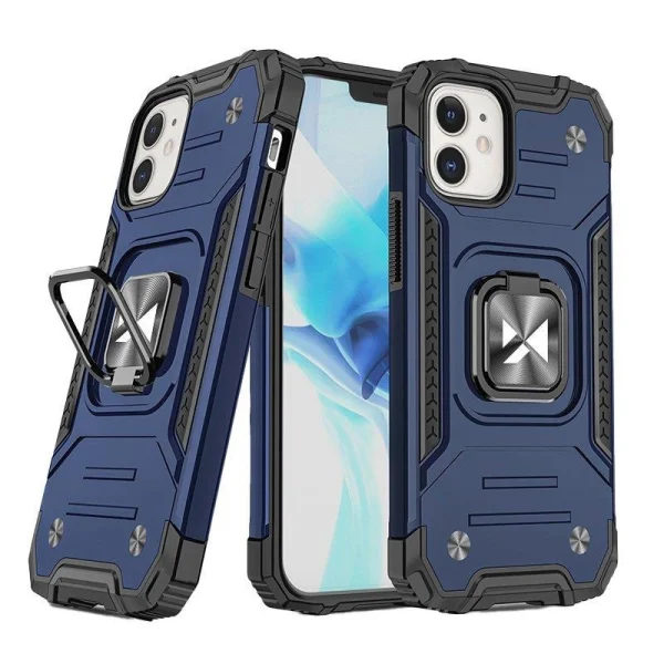 Wozinsky Ring Armor case for iPhone 14 Plus armored cover magnetic holder ring blue