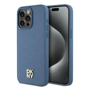 DKNY case for IPHONE 15 Pro Max compatible with MagSafe DKHMP15XPSHRPSB (DKNY HC MagSafe Pu Repeat Pattern W/Stack Logo) blue