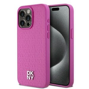 DKNY case for IPHONE 15 Pro Max compatible with MagSafe DKHMP15XPSHRPSP (DKNY HC MagSafe Pu Repeat Pattern W/Stack Logo) pink