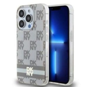 DKNY case for IPHONE 15 Pro compatible with MagSafe DKHMP15LHCPTSE (DKNY HC MagSafe PC TPU Checkered Pattern W/Printed Stripes) beige