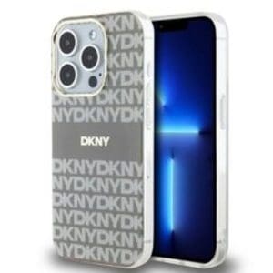 DKNY case for IPHONE 15 Pro compatible with MagSafe DKHMP15LHRHSEE (DKNY HC MagSafe PC TPU Repeat Texture Pattern W/ Stripe) beige