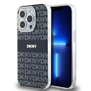 DKNY case for IPHONE 15 Pro compatible with MagSafe DKHMP15LHRHSEK (DKNY HC MagSafe PC TPU Repeat Texture Pattern W/ Stripe) black