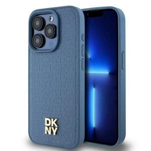 DKNY case for IPHONE 15 Pro compatible with MagSafe DKHMP15LPSHRPSB (DKNY HC MagSafe Pu Repeat Pattern W/Stack Logo) blue
