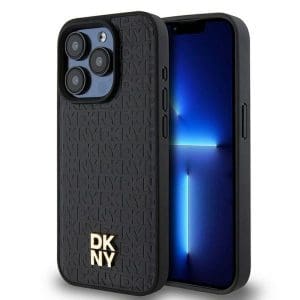 DKNY case for IPHONE 15 Pro compatible with MagSafe DKHMP15LPSHRPSK (DKNY HC MagSafe Pu Repeat Pattern W/Stack Logo) black