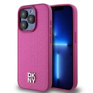 DKNY case for IPHONE 15 Pro compatible with MagSafe DKHMP15LPSHRPSP (DKNY HC MagSafe Pu Repeat Pattern W/Stack Logo) pink
