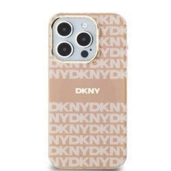 DKNY case for IPHONE 15 compatible with MagSafe DKHMP15SHRHSEP (DKNY HC MagSafe PC TPU Repeat Texture Pattern W/ Stripe) pink