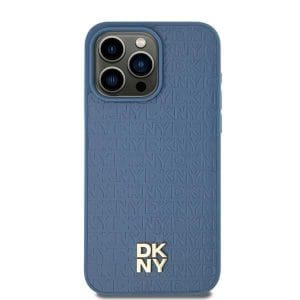 DKNY case for IPHONE 15 compatible with MagSafe DKHMP15SPSHRPSB (DKNY HC MagSafe Pu Repeat Pattern W/Stack Logo) blue