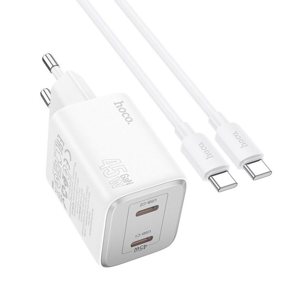 HOCO charger 2 x Type C +  cable Type C to Type C PD QC 45W GaN N42 white