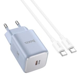 HOCO charger Type C + cable Type C to Type C PD QC 30W GaN N43 ice blue