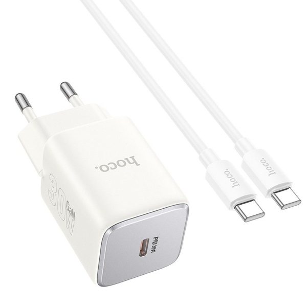 HOCO charger Type C + cable Type C to Type C PD QC 30W GaN N43 moonlight white