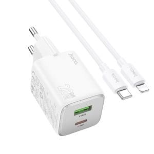 HOCO charger USB A + Type C + cable Type C to Lightning PD QC 3A 20W N41 white