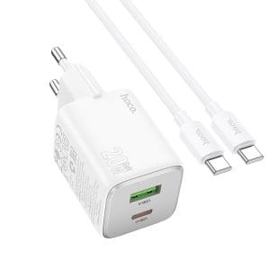 HOCO charger USB A + Type C + cable Type C to Type C PD QC 3A 20W N41 white